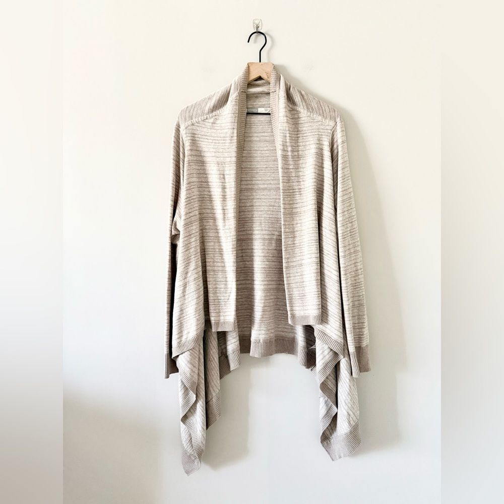 Athleta Draped Open Cardigan in Cream Space Dye Stripe Size L